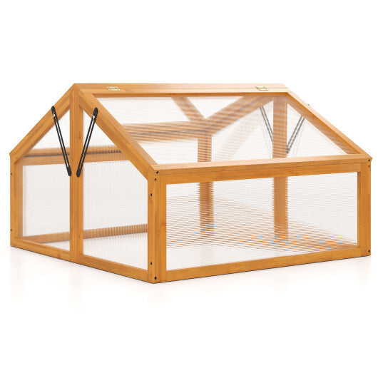 Wood Cold Frame Greenhouse Raised Flower Planter Protection with Transparent Openable Roof-Orange W2B