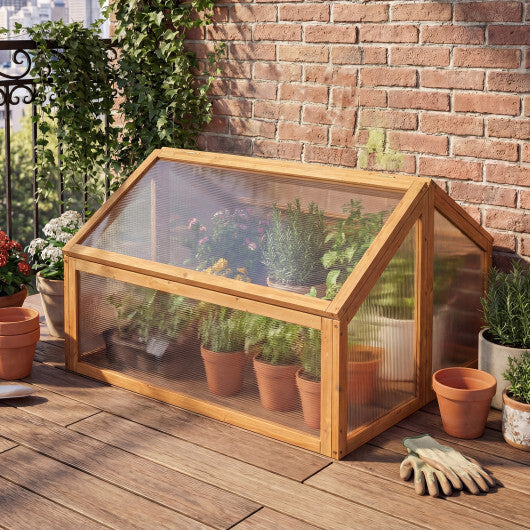 Wood Cold Frame Greenhouse Raised Flower Planter Protection with Transparent Openable Roof-Orange W2B