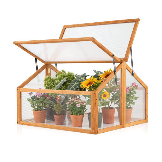 Wood Cold Frame Greenhouse Raised Flower Planter Protection with Transparent Openable Roof-Orange W2B