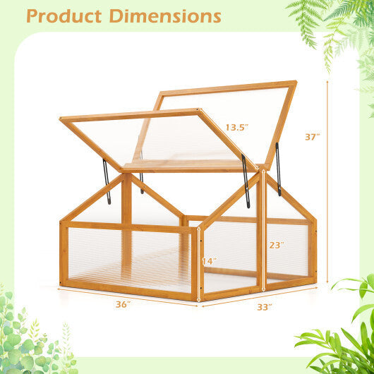 Wood Cold Frame Greenhouse Raised Flower Planter Protection with Transparent Openable Roof-Orange W2B