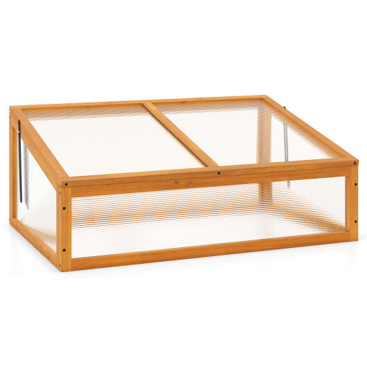 Wood Cold Frame Greenhouse Raised Planter Bed Protection with Transparent Flip-top Roof-Orange W2B