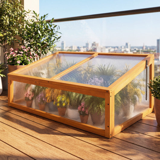 Wood Cold Frame Greenhouse Raised Planter Bed Protection with Transparent Flip-top Roof-Orange W2B