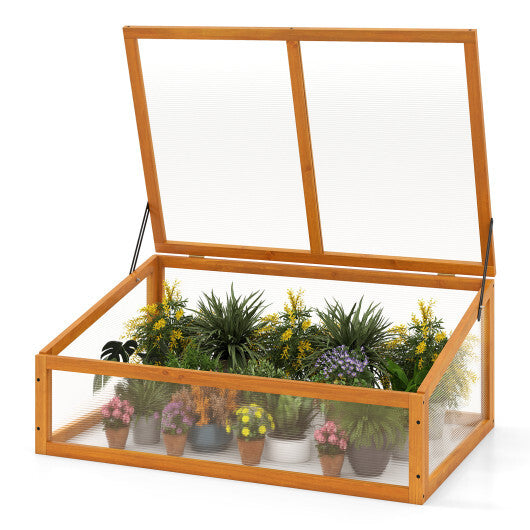Wood Cold Frame Greenhouse Raised Planter Bed Protection with Transparent Flip-top Roof-Orange W2B