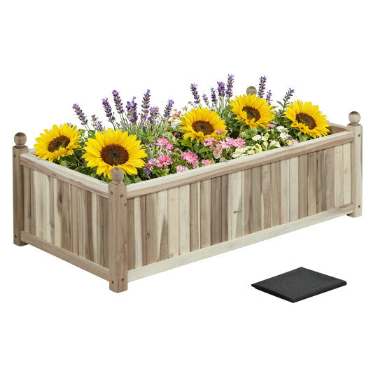 Wooden Raised Garden Bed Natural Acacia Wood Rectangular Planter Box with Liner-Natural W2B