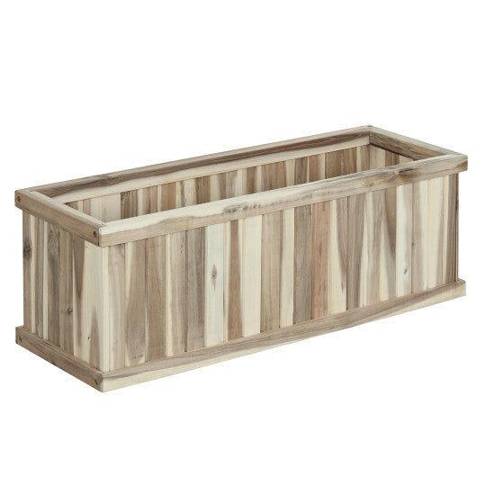 Wooden Raised Garden Bed Natural Acacia Wood Rectangular Planter Box with Drainage-Natural W2B