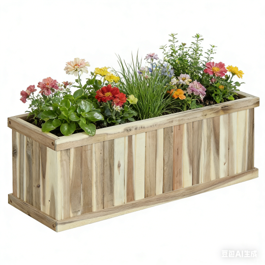 Wooden Raised Garden Bed Natural Acacia Wood Rectangular Planter Box with Drainage-Natural W2B