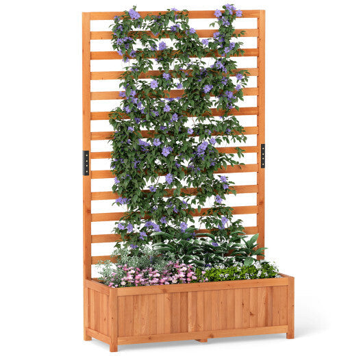 Wooden Raised Garden Bed 59 Inch Tall Elevated Planter Box with Vertical Trellis-Orange W2B