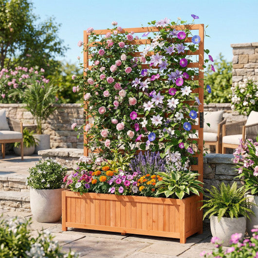 Wooden Raised Garden Bed 59 Inch Tall Elevated Planter Box with Vertical Trellis-Orange W2B