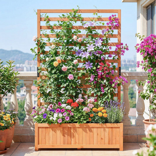 Wooden Raised Garden Bed 59 Inch Tall Elevated Planter Box with Vertical Trellis-Orange W2B