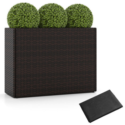 24 Inch Tall Raised Garden Bed All-Weather PE Rattan Wicker Flowerpot with Liner W2B