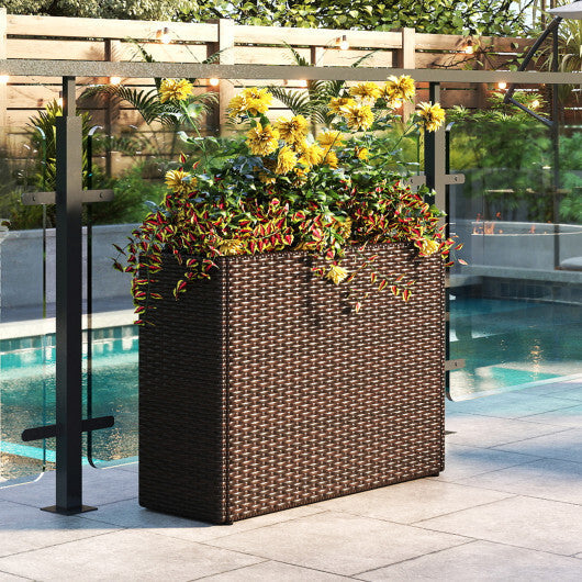 24 Inch Tall Raised Garden Bed All-Weather PE Rattan Wicker Flowerpot with Liner W2B