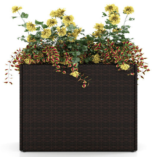 24 Inch Tall Raised Garden Bed All-Weather PE Rattan Wicker Flowerpot with Liner W2B