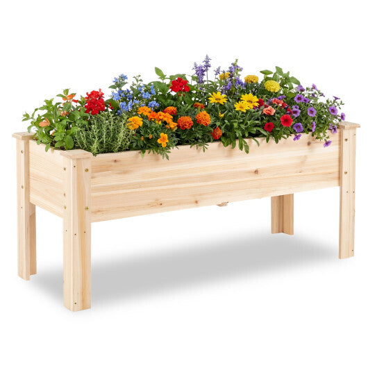 Wooden Raised Garden Bed with Legs 175 LBS Heavy-Duty Elevated Planter Box with Drainage Holes-Natural W2B