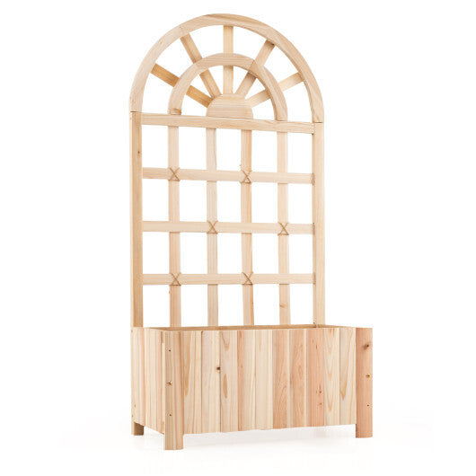 Wooden Raised Garden Bed with Trellis 48 Inch Outdoor Screen-Natural W2B