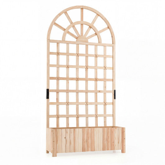Wooden Raised Garden Bed with Trellis 71" Outdoor Planter Box Privacy Screen-Natural W2B