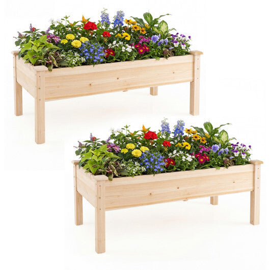 Set of 2 Wooden Raised Garden Bed with Legs Natural Fir Wood Elevated Planter Box W2B