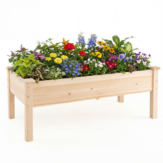 Set of 2 Wooden Raised Garden Bed with Legs Natural Fir Wood Elevated Planter Box W2B