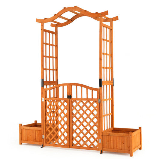 83" Garden Arbor with Gate and 2 Planter Boxes-Yellow W2B