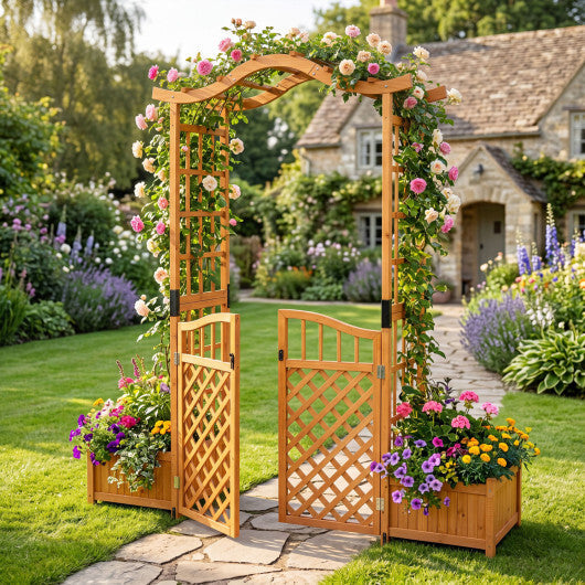 83" Garden Arbor with Gate and 2 Planter Boxes-Yellow W2B