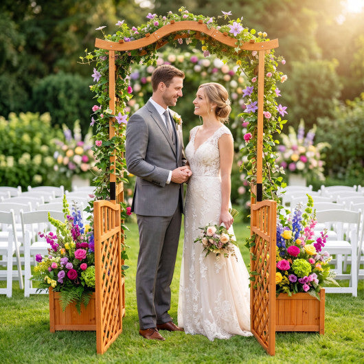 83" Garden Arbor with Gate and 2 Planter Boxes-Yellow W2B
