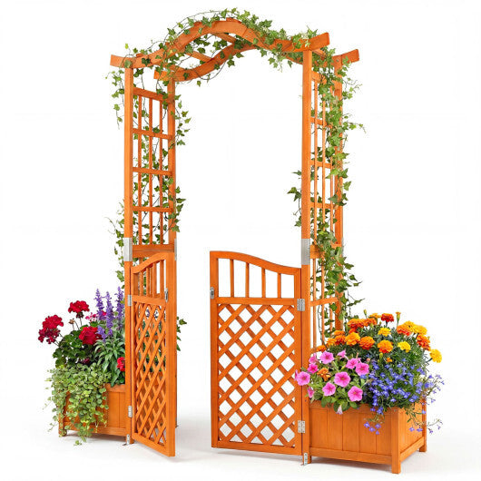 83" Garden Arbor with Gate and 2 Planter Boxes-Yellow W2B
