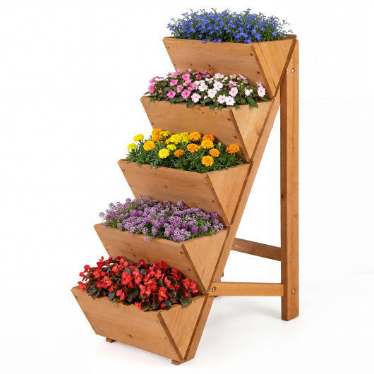 5-tier Vertical Raised Garden Bed Wood Elevated Planter Box with Legs-Orange W2B
