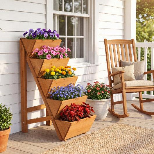 5-tier Vertical Raised Garden Bed Wood Elevated Planter Box with Legs-Orange W2B