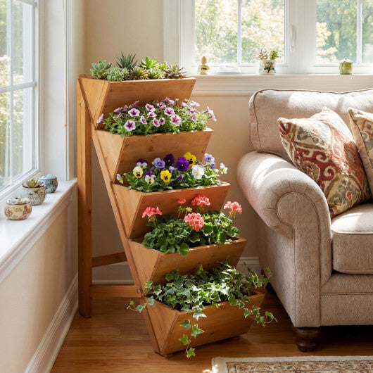 5-tier Vertical Raised Garden Bed Wood Elevated Planter Box with Legs-Orange W2B