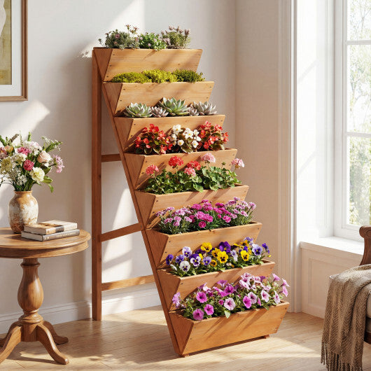 8-tier Vertical Raised Garden Bed Wood Elevated Planter Box with Legs-Orange W2B