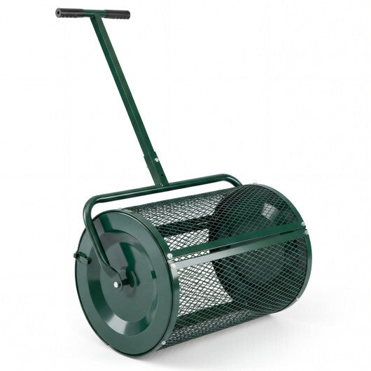 Compost Spreader 24 Inch Peat Moss Spreader Roller with Height-adjustable T-shape Handle-Green W2B
