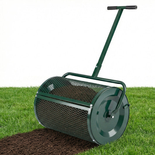 Compost Spreader 24 Inch Peat Moss Spreader Roller with Height-adjustable T-shape Handle-Green W2B