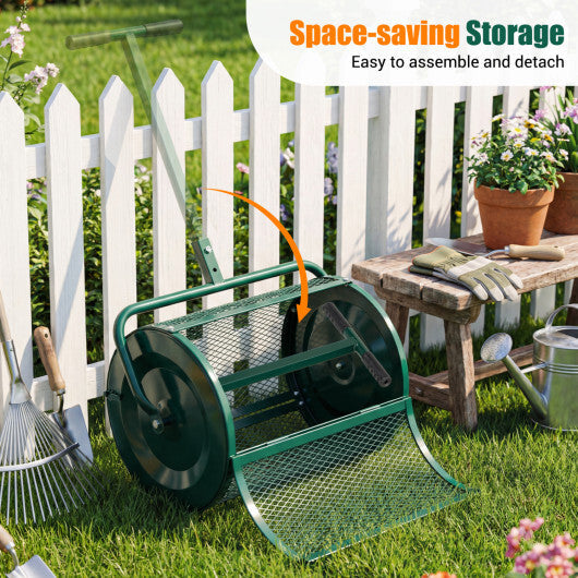 Compost Spreader 24 Inch Peat Moss Spreader Roller with Height-adjustable T-shape Handle-Green W2B