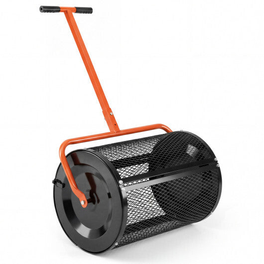Compost Spreader 24 Inch Peat Moss Spreader Roller with Height-adjustable T-shape Handle-Green W2B