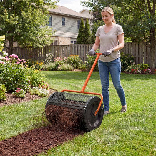 Compost Spreader 24 Inch Peat Moss Spreader Roller with Height-adjustable T-shape Handle-Green W2B