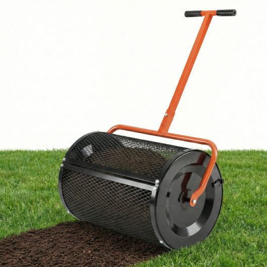 Compost Spreader 24 Inch Peat Moss Spreader Roller with Height-adjustable T-shape Handle-Green W2B
