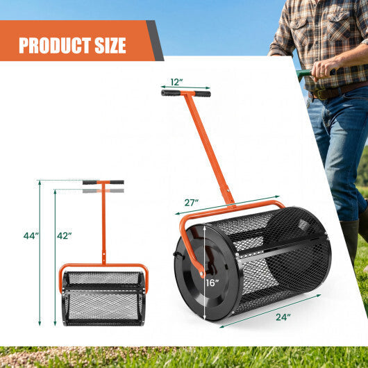 Compost Spreader 24 Inch Peat Moss Spreader Roller with Height-adjustable T-shape Handle-Green W2B