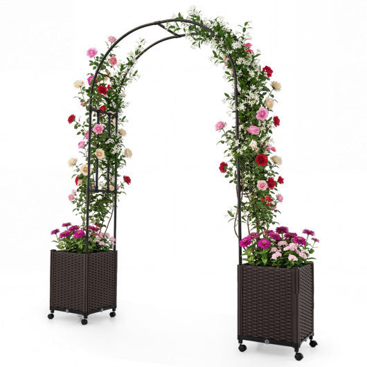 Garden Arch Trellis with 2 Self-watering Planter Boxes for Party Yard Lawn-Black W2B