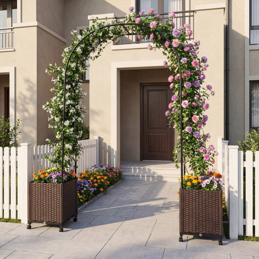 Garden Arch Trellis with 2 Self-watering Planter Boxes for Party Yard Lawn-Black W2B