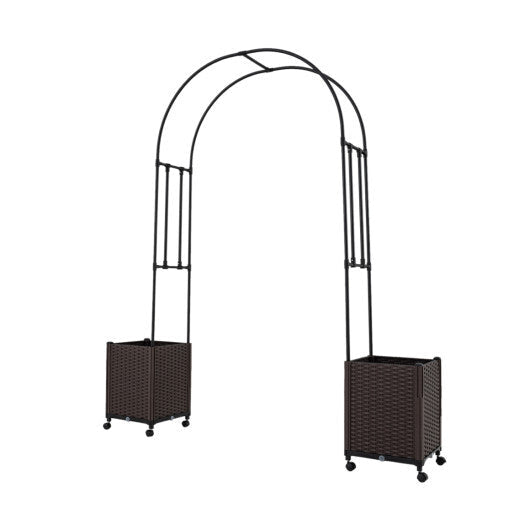 Garden Arch Trellis with 2 Self-watering Planter Boxes for Party Yard Lawn-Black W2B