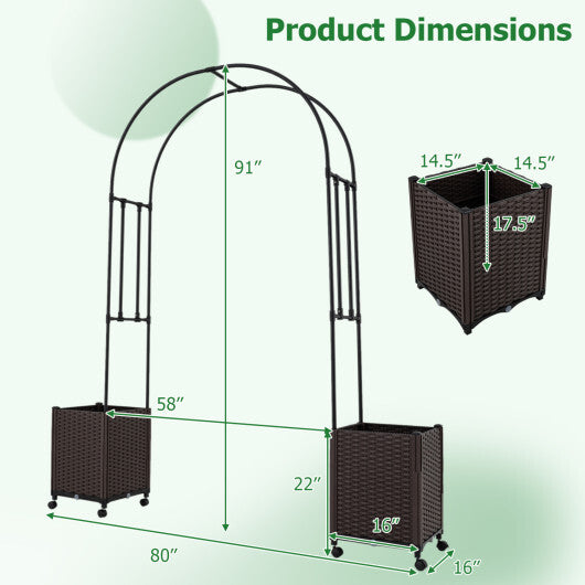 Garden Arch Trellis with 2 Self-watering Planter Boxes for Party Yard Lawn-Black W2B