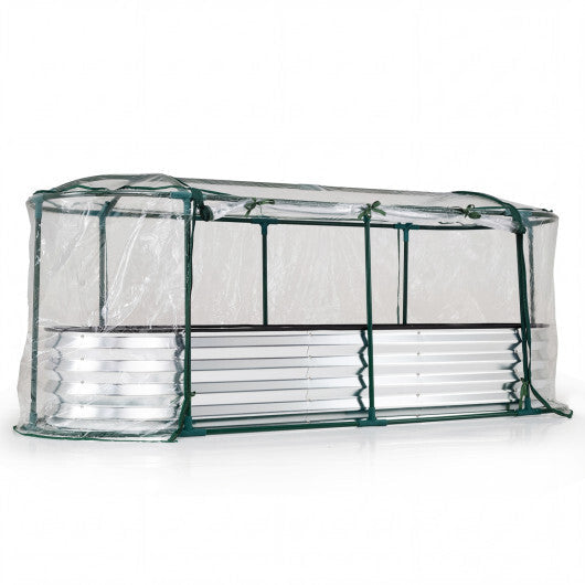 Outdoor Color Steel Raised Garden Bed with Greenhouse Cover Roll-up Window-Silver W2B