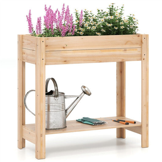 Wooden Raised Garden Bed with Legs and Storage Shelf W2B