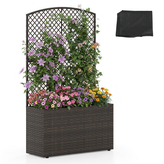 49 Inch Raised Garden Bed with Trellis and Wicker Planter Box-Brown W2B