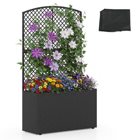 49 Inch Raised Garden Bed with Trellis and Wicker Planter Box-Brown W2B
