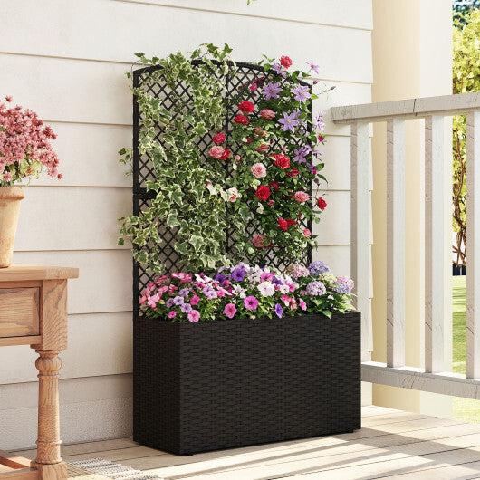 49 Inch Raised Garden Bed with Trellis and Wicker Planter Box-Brown W2B