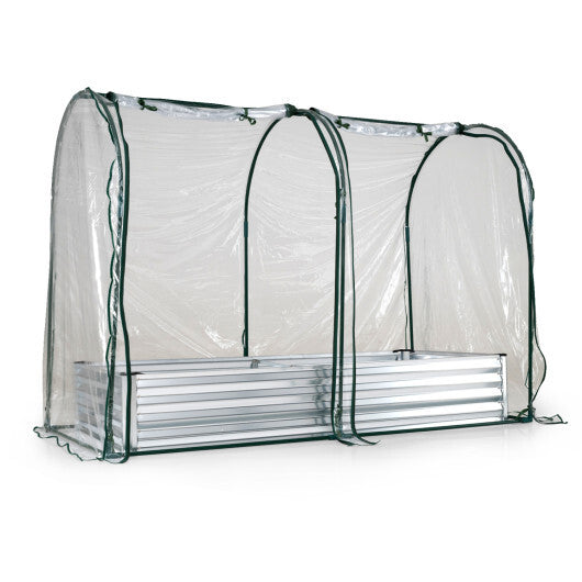 6 x 3 x 1 FT Galvanized Raised Garden Bed with Greenhouse Cover-Silver W2B