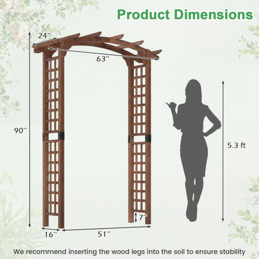 7.5 Ft Garden Arch Wooden Arbor Outdoor Wood Trellis for Climbing Plants-Rustic Brown W2B