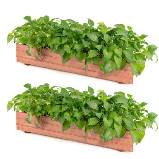 Set of 2 Wooden Decorative Raised Garden Bed for Yard and Window-Brown W2B