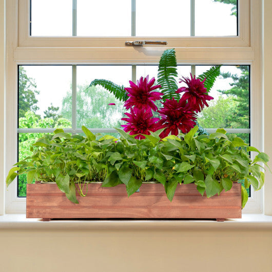 Set of 2 Wooden Decorative Raised Garden Bed for Yard and Window-Brown W2B