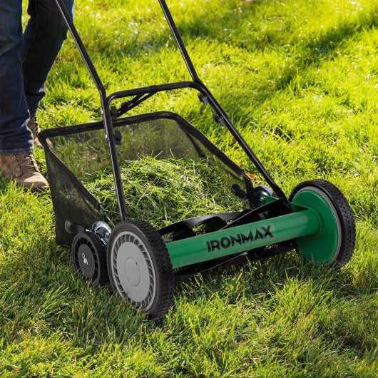 18 Inch Push Reel Lawn Mower 4-Position Adjustable with Removable Grass Catcher-Green W2B